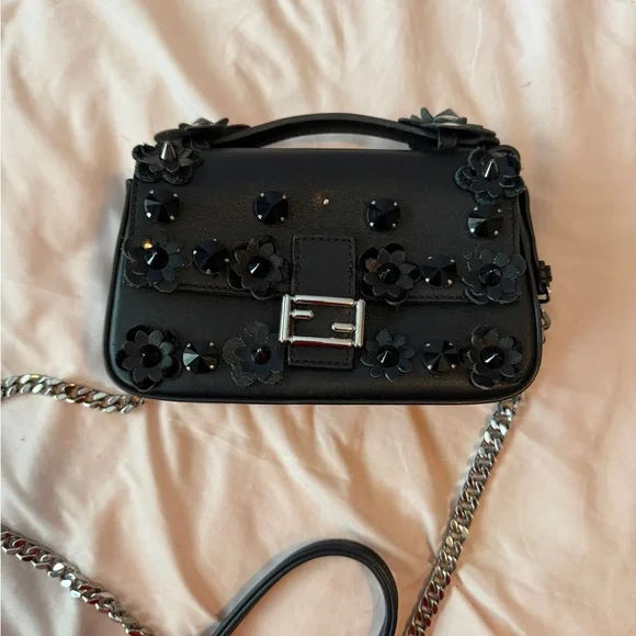 Fendi Black/Navy Leather Double Micro Baguette Crossbody - Picture 2 of 5